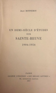  p Un demi siecle d etudes p p sur Sainte Beuve p p 1904 1954 p p Bonnerot Jean p 