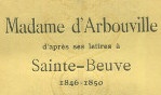 Sainte Beuve   Lettres Mme d'Arbouville