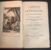  p Jacques le Fataliste p p et son maitre  p p par Diderot p p nouvelle edition plus correcte que les precedentes p p avec figures p p Deux volumes p p Diderot p 