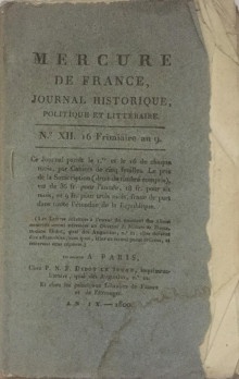  p Mercure de France Journal historique politique et litteraire p p N XII 16 Frimaire an IX 1800 p p Collectif p 
